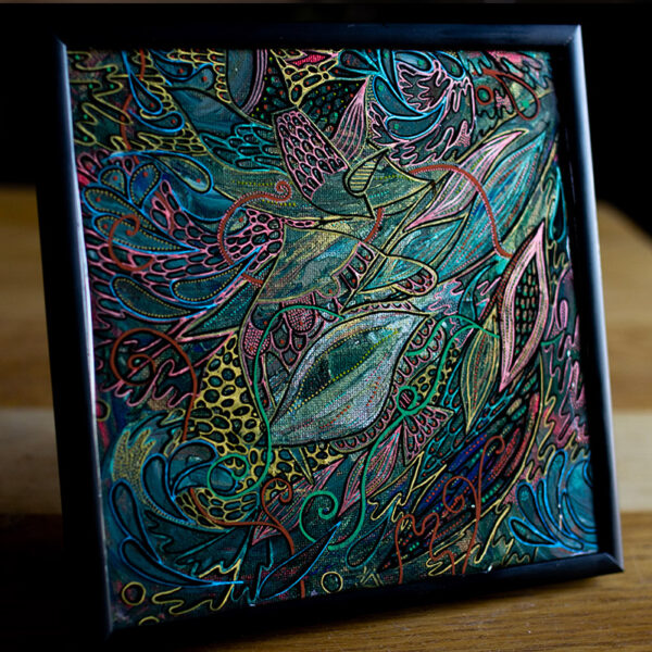 Tableau acrylique au format 20*20cm représentant l'univers océanique